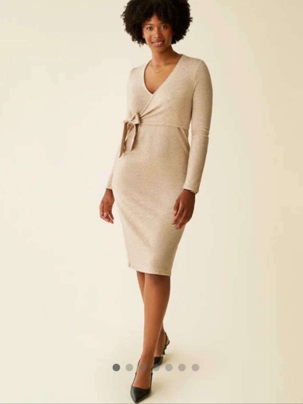 Kindred Bravely Beige Wrap Tie Long Sleeve Knit Dress